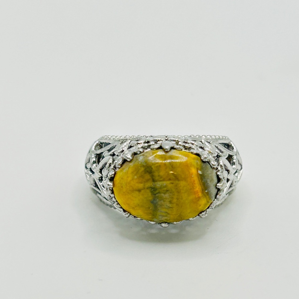 Bumblebee Jasper Ring; Size 7; Stainless Steel